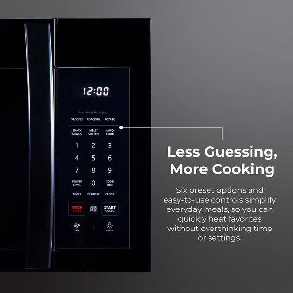 Over-The-Range Microwave – 1.7 Cu. Ft. Capacity, Black | 1000 Watts, 300 CFM Vent Fan, 12.4" Glass Cooking Tray, Preset Cooking Controls, Child Lock, LED Lighting7
