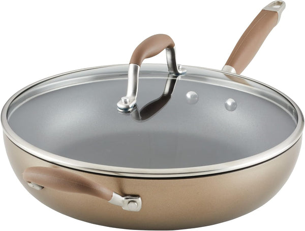 Advanced Hard Anodized Nonstick Deep Frying Pan with Lid, Non Stick Pan, 12 Inch, Bronze1