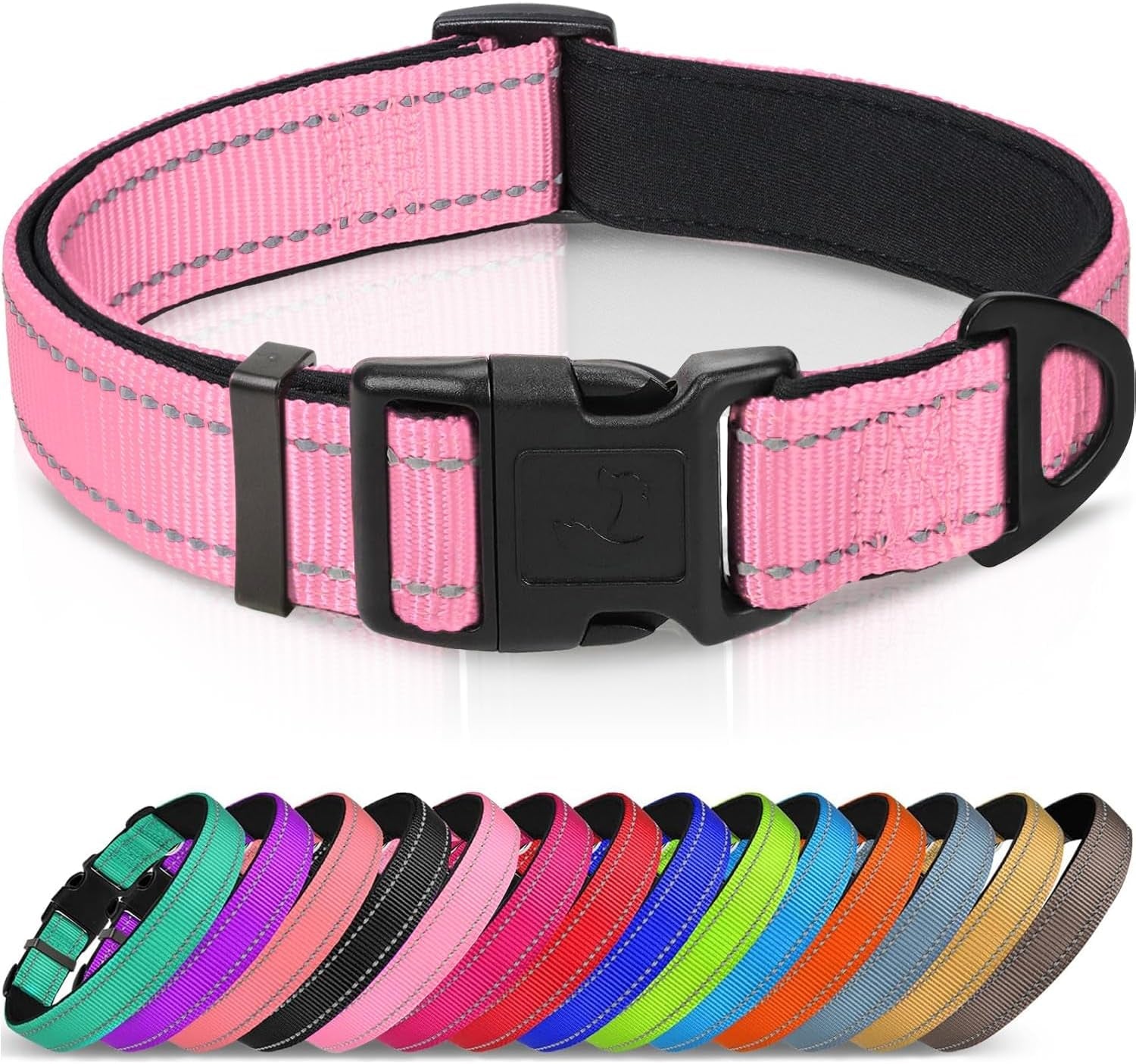 joytale-reflective-dog-collar-adjustable-neoprene-padded-teal-l-breathable-nylon-for-large-dogs-no-chafing-on-walks-and-outdoor-hikes-tear-resistant-webbing-metal-d-ring-night-safety
