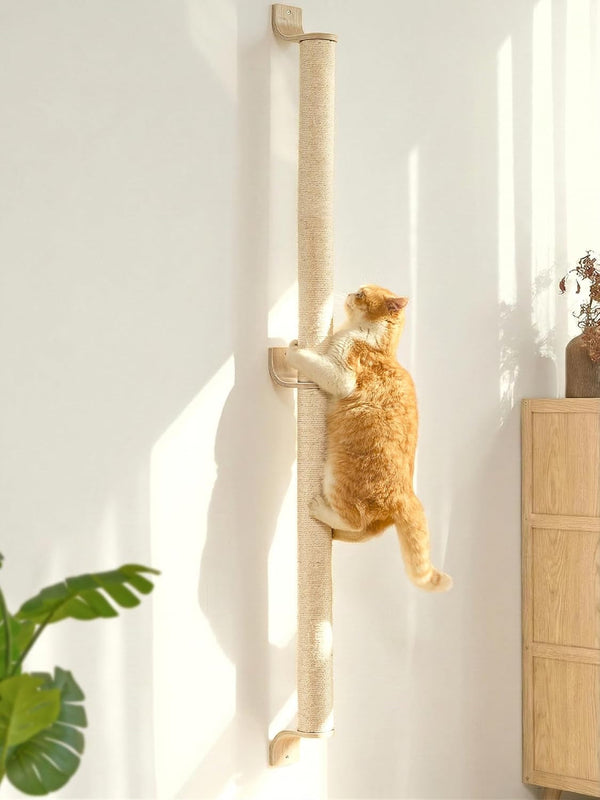 FUKUMARU Cat Wall Scratcher, 60" Tall Kitten Scratching Post | Natural Sisal Pole, Wall Mounted Climbing Tree for Indoor Large Cats1