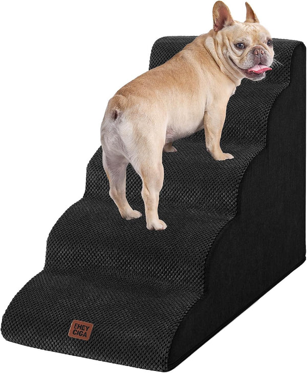 EHEYCIGA Curved Dog Stairs Ramp for 5-Step High Beds, 22.6" H Dog Steps | 33D Density of Pure Foam, for Small Dogs and Cats, Pet Stairs for High Bed Climbing, Non-Slip Balanced Pet Step Indoor, Grey33