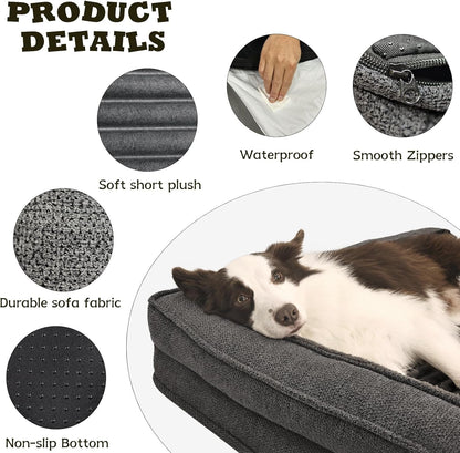 WINDRACING Orthopedic Dog Beds for Medium Dogs, Waterproof Egg Foam Dog Sofa Bed with L Bolster Sides, Washable Medium Pet Bed with Removable Cover & Non-Slip Bottom, 36 X 23 Inch, Gray4