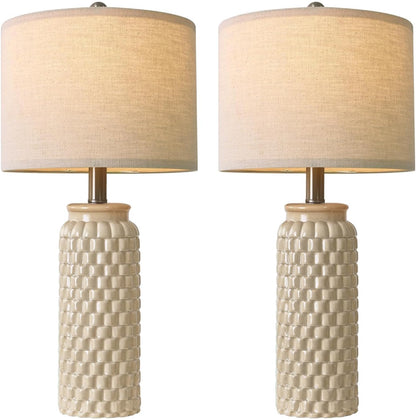 24" Modern Ceramic Bedside Lamp Set of 2 for Bedroom Decor Farmhouse Table Lamp for Living Room Office Dorm Cream8