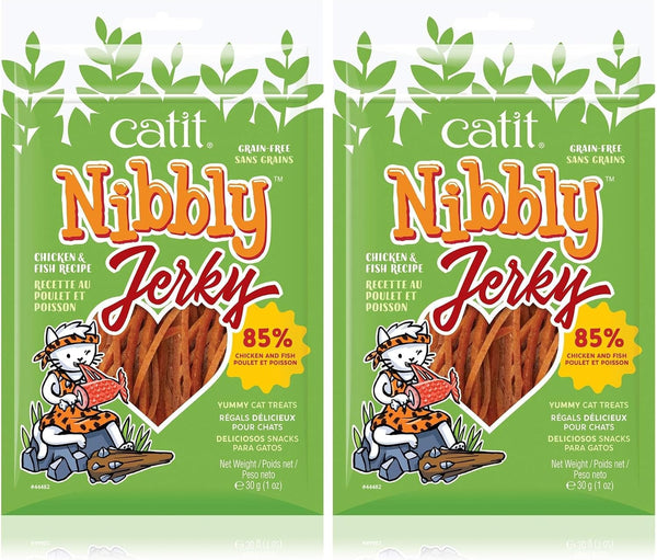 Catit Nibbly Jerky Cat Treats, Chicken & Fish Recipe - Grain-Free Cat Treat White, 1 Ounce (Pack of 2)1