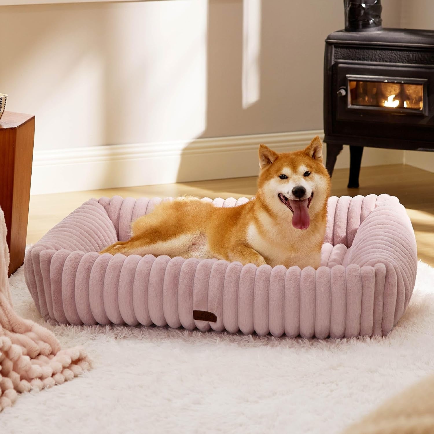 bedsure-comfyfleece™-cute-dog-bed-for-small-medium-dogs-washable-25in-cream-furry-puppy-beds-square-rectangle-orthopedic-corduroy-aesthetic-pet-beds-removable-zipper-cover-non-slip-bottom-up-to-15-lbs