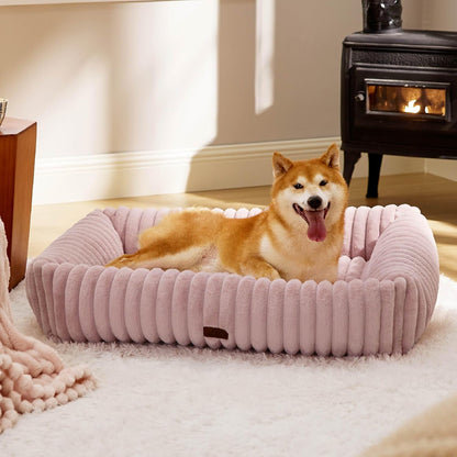 Bedsure Comfyfleece™ Cute Dog Bed for Small Medium Dogs Washable,25In Cream | Furry Puppy Beds,Square Rectangle Orthopedic Corduroy Aesthetic Pet Beds,Removable Zipper Cover,Non-Slip Bottom,Up to 15 Lbs13