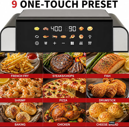 16 Qt Air Fryer Toaster Oven Combo with Pfas-Free Ceramic Coating | Viewing Window, 9 Presets, Top 1700W Bottom 1500W, Max 400°F, Nonstick Tray, Detachable Door, Black, Easy to Clean4