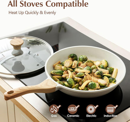 8Inch Nonstick Ceramic Frying Pan with Lid, PFAS/PTFE/PFOA Free | Ceramic Omelette Pan Skillet, Healthy Non-Toxic Chef'S Pan, Induction Compatible Pan, Heat Resistant Handle5