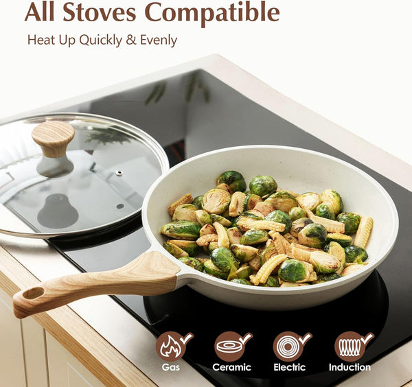 9.5Inch Nonstick Ceramic Frying Pan with Lid, PFAS/PTFE/PFOA Free | Ceramic Omelette Pan Skillet, Healthy Non-Toxic Chef'S Pan, Induction Compatible Pan, Heat Resistant Handle5