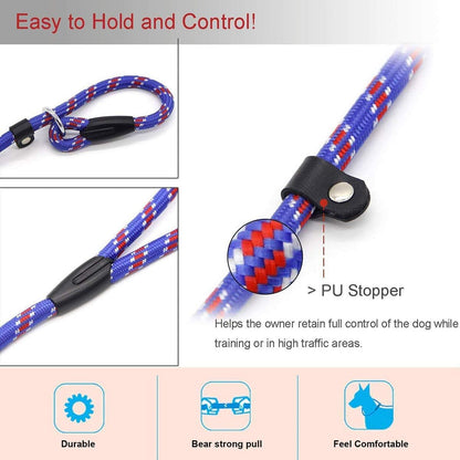 Dog Rope Leash, 5 FT Pet Slip Lead, Dog Training Leash for 10-80 Lb | Standard Adjustable Pet Nylon Leash for Small Medium Dogs Walking(Blue)3