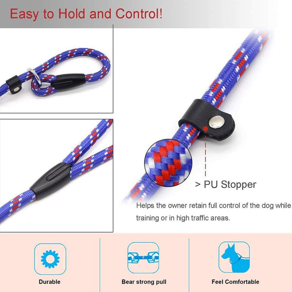 Dog Rope Leash, 5 FT Pet Slip Lead, Dog Training Leash for 10-80 Lb | Standard Adjustable Pet Nylon Leash for Small Medium Dogs Walking(Blue)3