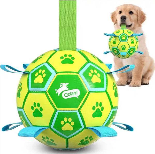 QDAN Dog Toys Dog Balls, 6 Inch Dog Soccer Ball with Straps, Herding Balls | Dog Birthday Toy, Balls for 20-40Lbs Dogs, Outdoor Puppy Toys to Keep Them Busy, Interactive Toy for Tug, Pool Water Toy Ball10