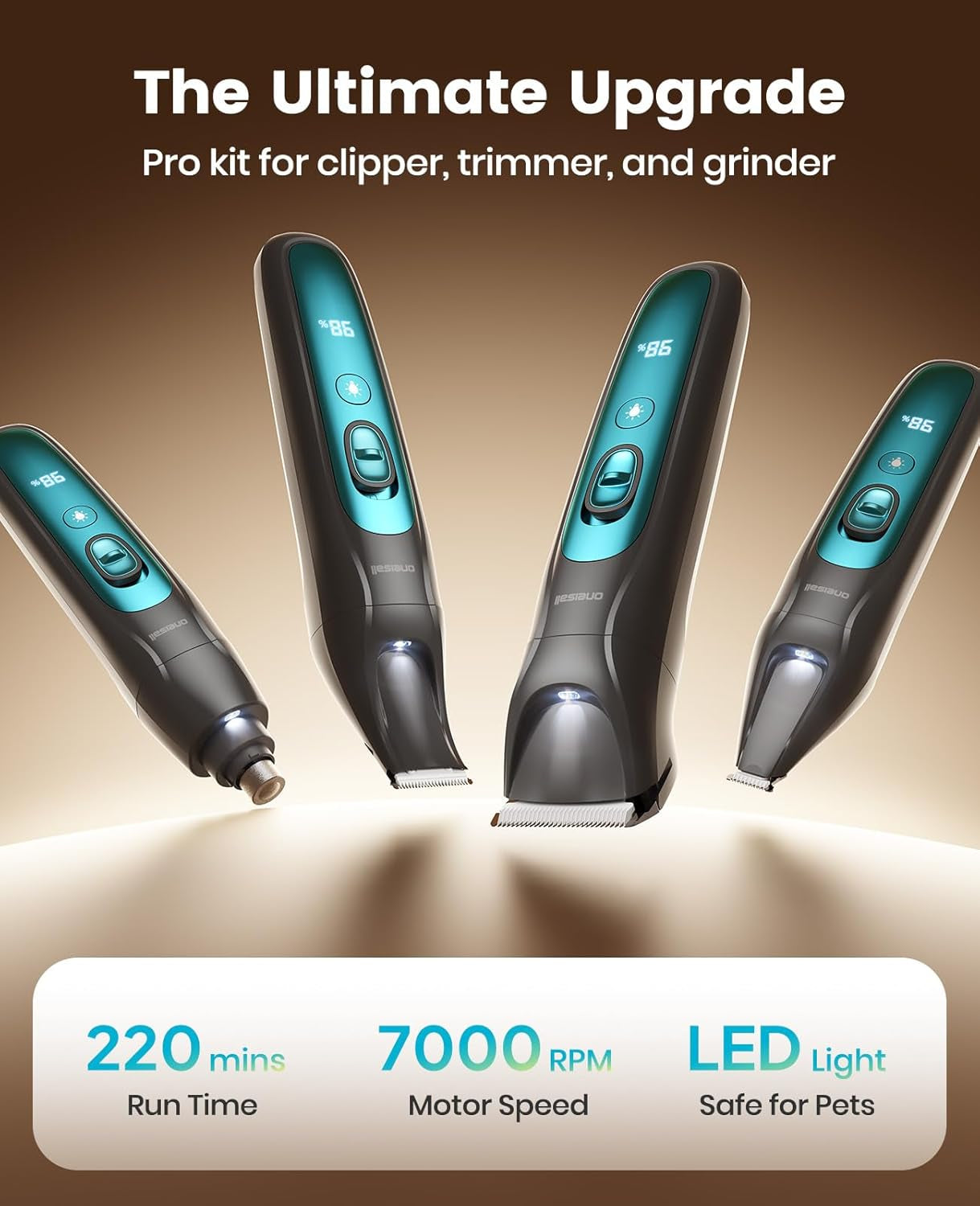 oneisall-professional-4-in-1-dog-grooming-kit-with-led-light-quiet-clippers-nail-grinder-cordless-3-7-hrs-runtime-led-display-safe-for-paws-face-ears-body