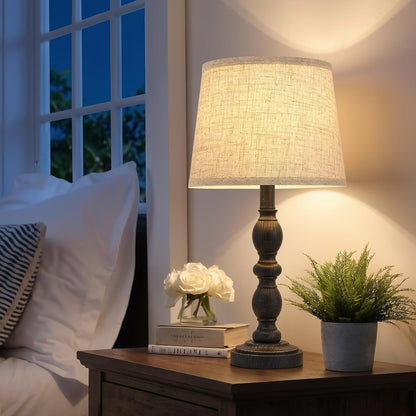 Table Lamps Set of 2, 20.5" Rustic Farmhouse Bedside Lamps with Linen Shade | Small Lamps for Nightstand, End Table, Living Room, Office, Resin Base, Vintage Style, Easy Assembly, Bulbs Not Included4