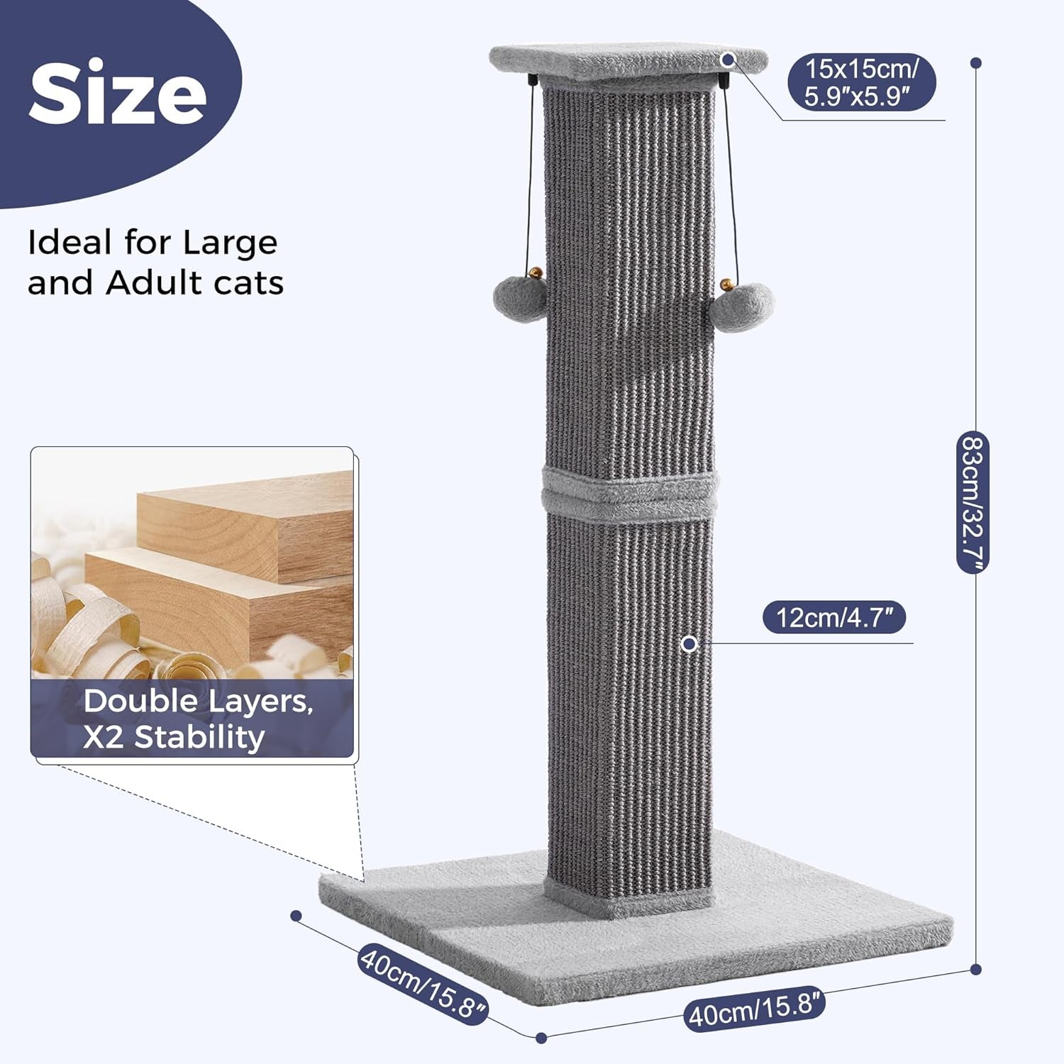 tall-cat-scratching-post-33-heavy-duty-sisal-scratcher-post-modern-cat-scratching-post-with-heavy-duty-base-for-sturdy-large-33-vertical-sisal-rope-post-2-cat-toy-balls-for-cat-gray