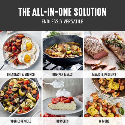 Nonstick 12” (5QT) All in One Deep Skillet Wok with Lid, Pfas-Free Non-Toxic Ceramic Multi-Purpose Pan, Induction, All Stovetop, Egg, Stir Fry, Saute, Stay Cool Handle, Granite Black4
