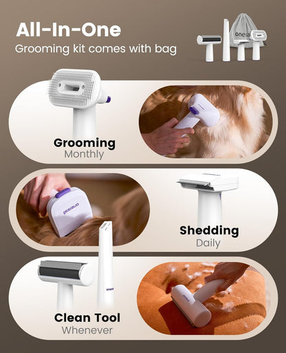 Oneisall Dog Hair Vacuum Shedding Grooming Brush Kits for Pet Thick Coats | 15000Pa,3 Suction Low Noise,1.5L Dust Cup,5 in 1 Kits(Grooming/Deshedding/Cleaning Brush,Remover Roller,Crevice Tool), LM52