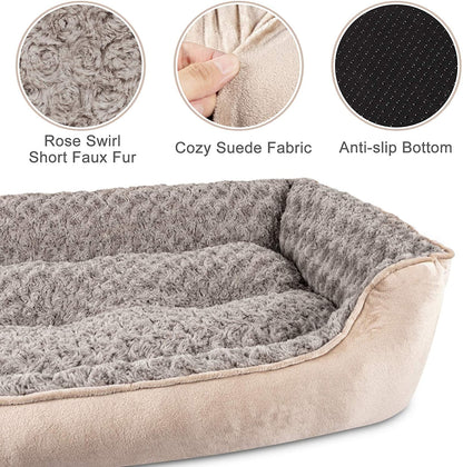 JOEJOY Rectangle Dog Bed for Large Medium Small Dogs - Washable Orthopedic Sofa Bed, Soft Breathable Puppy & Pet Cuddler, Durable Calming Dog Bed with Anti-Slip Bottom, Multiple Sizes, Beige3