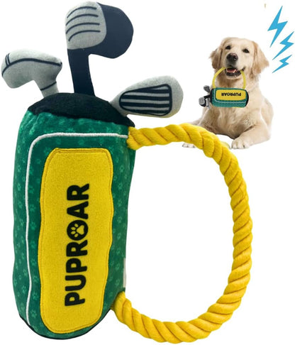 PUPROAR Golf Dog Toy, Dog Birthday Gift, Funny Squeaky Plush Rope Golf Bag Toy for Small, Medium & Large Breeds1