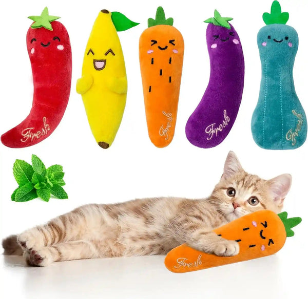 Seyezo Catnip Toys for Indoor Cats, 5 Pack Cat Toys for Cats, Fluffy Catnip Toys for Chewing Playing, Interactive Kitten Toys, Catnip Filled Kitty Chew Teething Toys, Cat Chew Toys, Vegetable,5 Pcs1