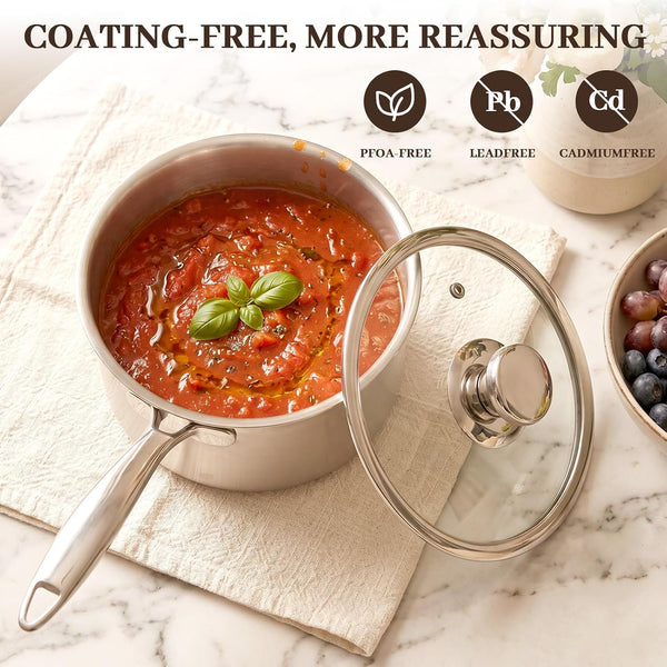 1.5 QT Titanium Saucepan with Lid,Healthy Titanium Pot for Cooking | Non Stick Titanium Cookware, Pure No Coating Lightweight Milk Pot Compatible with All Stovetops for Warming Sauce,Baby Food2