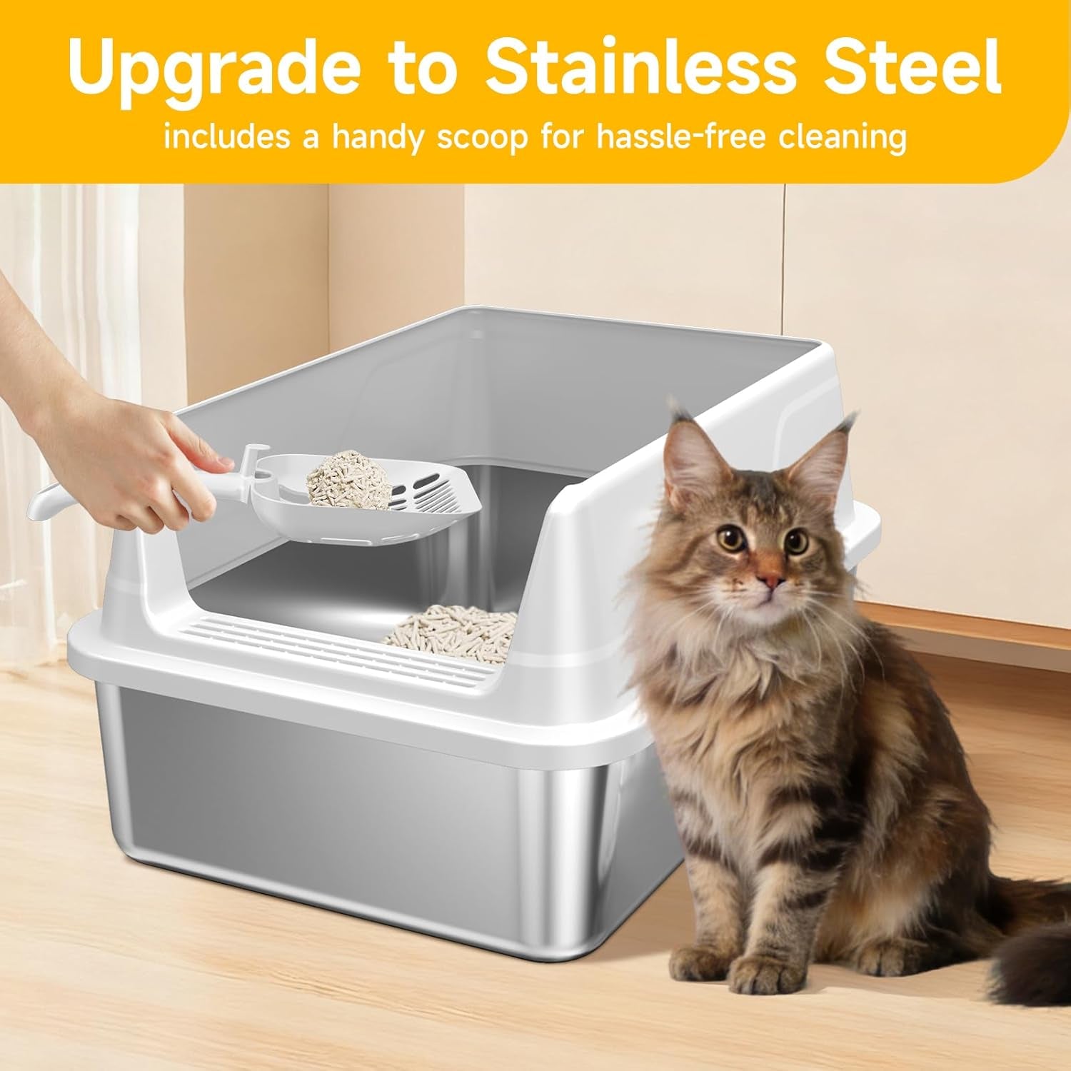 stainless-steel-cat-litter-box-with-scoop-m-metal-pan-for-kittens-metal-litter-box-with-high-sides-lid-open-top-low-entry-non-stick-easy-clean-kitty-cat-box-for-indoor-cats-high-wall