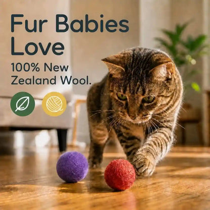 Wool Cat Balls - Safe Silent Felt Ball Toys - Fun Colorful Soft Quiet Wool Kitty Toys - Unique for Cat Lovers - 6 PCS Hand Made in Nepal3