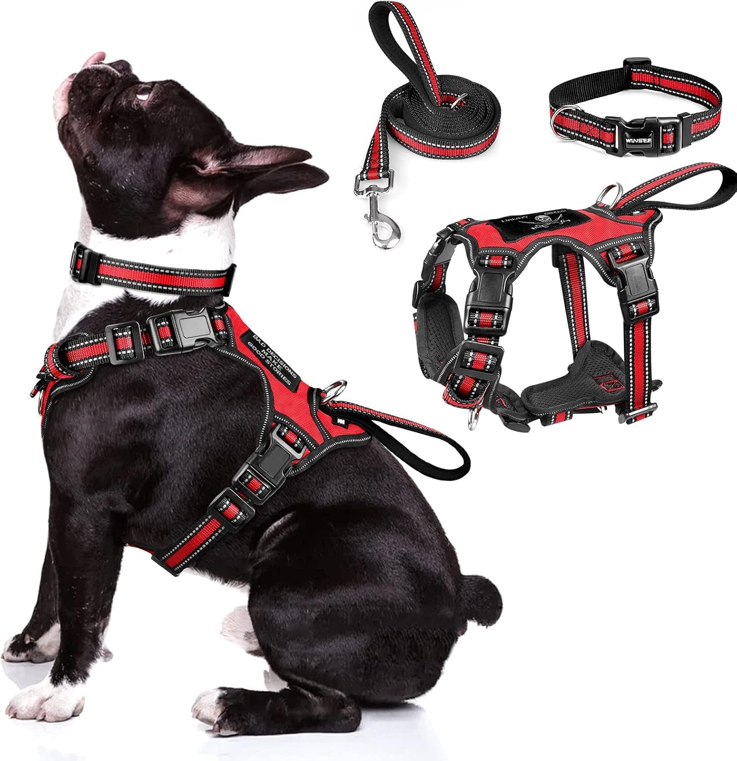 winsee-pet-harness-collar-and-leash-set-all-in-one-reflective-dog-harness-no-pull-with-adjustable-buckles-for-puppies-small-medium-large-and-extra-large-dogs-large-pink