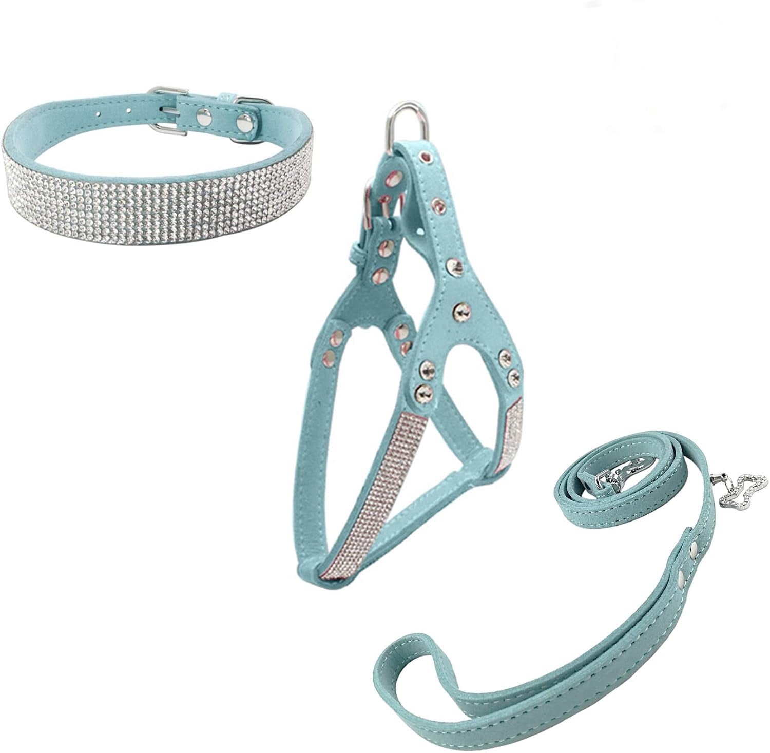 dog-collar-harness-lead-sets-fashion-dog-collar-diamante-with-harness-leashes-comfortable-soft-collar-harness-and-leashes-set-for-dog-pink-xs