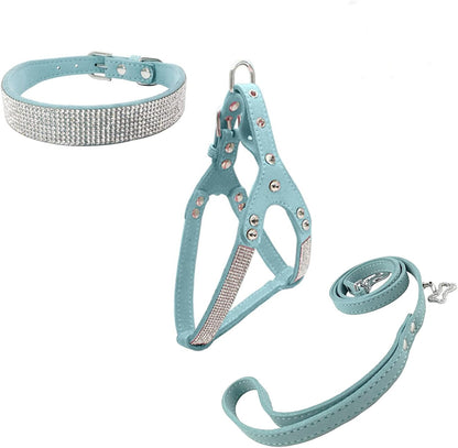 Dog Collar & Harness & Lead Sets Fashion Dog Collar Diamante with Harness & Leashes Comfortable Soft Collar Harness and Leashes Set for Dog - Pink - XS9