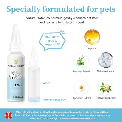 Pet Steam Brush for Dogs & Cats, 3-In-1 Shedding Grooming Tool | Self Cleaning Spray Comb with Mist, Dog Brush for Shedding, Cat Brush for Hair Removal, Long Haired Pets, Waterless Shampoo3