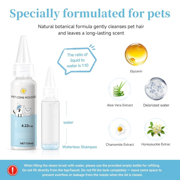 Pet Steam Brush for Dogs & Cats, 3-In-1 Shedding Grooming Tool | Self Cleaning Spray Comb with Mist, Dog Brush for Shedding, Cat Brush for Hair Removal, Long Haired Pets, Waterless Shampoo3