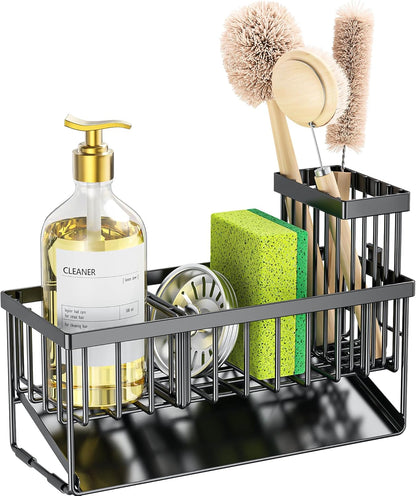Sink Caddy Sponge Holder for Kitchen with Brush Holder and Stainless Steel Self Drain Tray, Rustproof Kitchen Sink Organizer for Sponge, Soap Dispenser Storage Accessories7