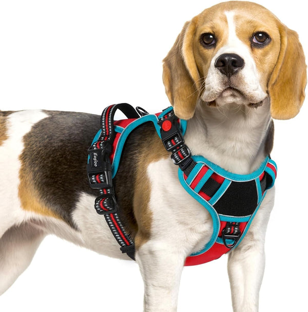 Eagloo Dog Harness No Pull for Large Dogs, Easy on & off with 3 Buckles | No Choke with Front Clip, Adjustable Fit, MOLLE System, Reflective Vest, Easy Control for Walking, Black, Large22