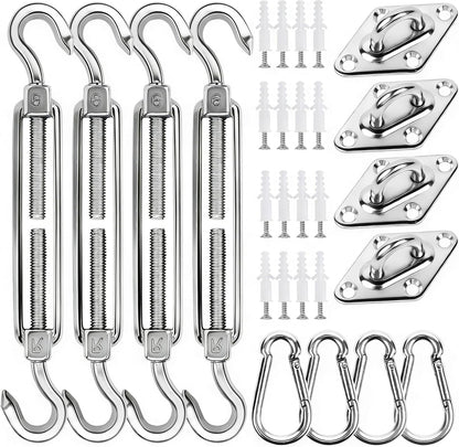 44 Pcs Shade Sail Hardware Kit 6 Inch Outdoor Sun Sail Accessories | 304 Stainless Steel Turnbuckles & Brackets for Triangle/Rectangle Sails, Patio Canopy Installation Hardware Set1