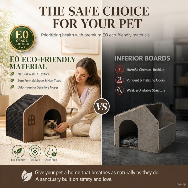 Modern Wooden Cat House Indoor – E0 Grade Enclosed Cat Cave Bed with Washable Cushion, Eco-Friendly Non-Toxic Pet Furniture for Kittens & Medium Cats up to 20 Lbs2