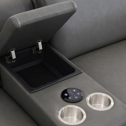 Grey Living Room Furniture Sets,Power Leather Reclining Sectional Sofa,L Shaped Couch with Recliner with Bass Speaker/Adjustable Headrest/Storage Console/Cup Holders/Usb&Type-C Charging3
