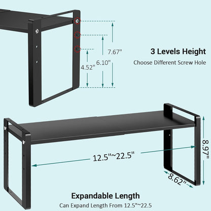 2 Pack Expandable Cabinet Organizer Shelves, 88Lbs High Weight Capacity, Stackable Heavy-Duty Metal Storage Rack, Adjustable Cabinet Shelf for Kitchen, Pantry, Cupboard, under Sink, Black3