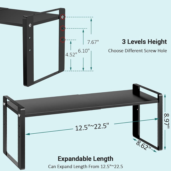 2 Pack Expandable Cabinet Organizer Shelves, 88Lbs High Weight Capacity, Stackable Heavy-Duty Metal Storage Rack, Adjustable Cabinet Shelf for Kitchen, Pantry, Cupboard, under Sink, Black3