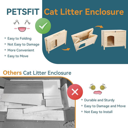Petsfit Folding Litter Box Enclosure, No Tools Required for Assembly, Cat Litter Box Furniture Hidden, Fit Most of Litter Box, Dog House Cat House, 30" L×21" W×24.5" H3