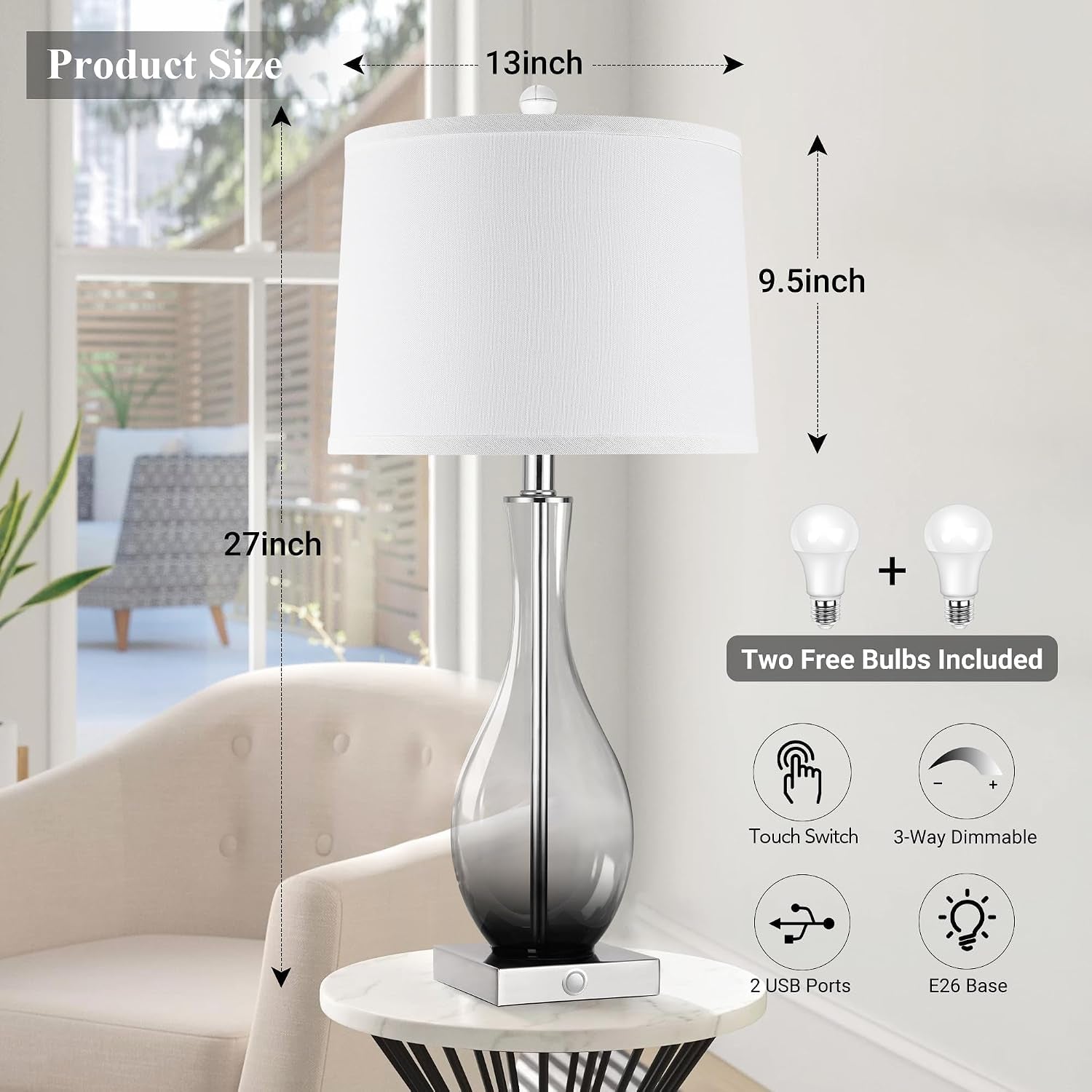27-glass-table-lamps-with-usb-ports-touch-bedside-desk-lamps-set-of-2-3-way-dimmable-e26-base-bulbs-included-gray-gradient-lamp-body-modern-nightstand-lamps-for-livingroom-bedroom-office
