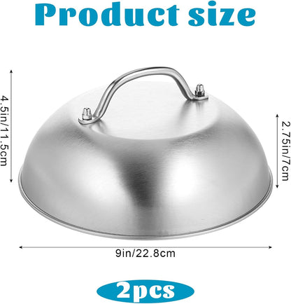 2 Pcs 9 Inch Stainless Steel Griddle Melting Cheese Dome Wok Lids- Commercial Grade Basting and Steaming Cover- Best for Use in Flat Top Grills2