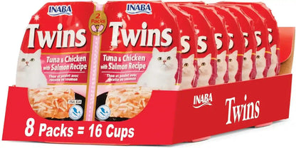 INABA Twins for Cats, Shredded Chicken & Broth Gelée Side Dish/Topper Cups with Green Tea Extract, 1.23 Ounces per Serving, 16 Servings, Tuna & Chicken with Scallop Recipe10