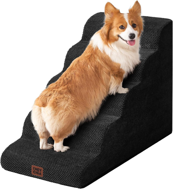 EHEYCIGA Curved Dog Stairs Ramp for 5-Step High Beds, 22.6" H Dog Steps | 33D Density of Pure Foam, for Small Dogs and Cats, Pet Stairs for High Bed Climbing, Non-Slip Balanced Pet Step Indoor, Grey14