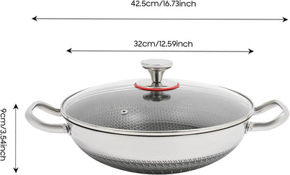 12 Inch Non Stick Wok Pan with Lid, 316 Stainless Steel Stir Fry Pan8