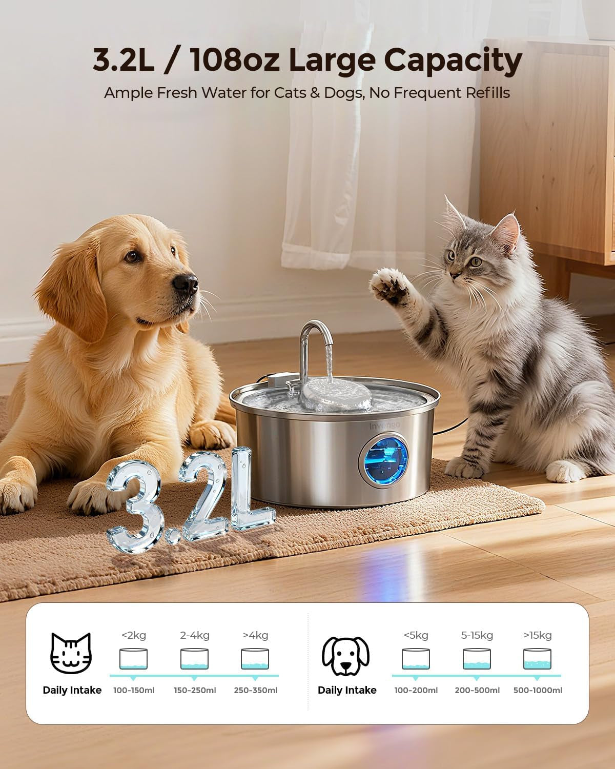invengo-cat-water-fountain-stainless-steel-108oz-3-2l-pet-fountain-with-large-water-level-window-ultra-quiet-automatic-cat-water-dispenser-for-cats-and-dogs-2-flow-modes-splash-proof-design