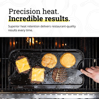 Pro-Grid Reversible Grill/Griddle, Pfas-Free, 20 X 10.5 Inches | Dual-Sided Reversible Cast Iron Grill & Griddle, Double Burner, Even Heat Distribution, Non-Toxic Cookware3