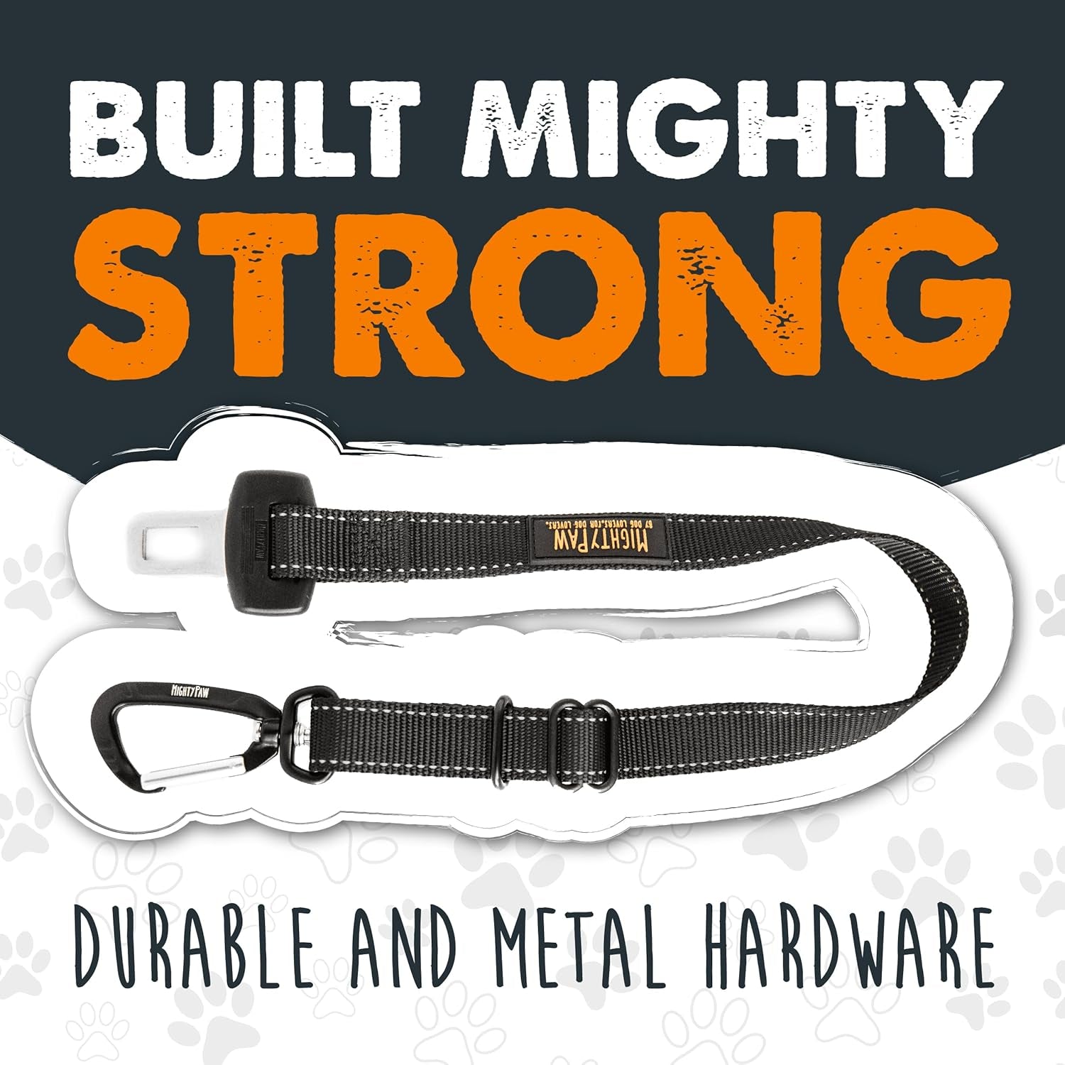 mighty-paw-dog-seat-belt-for-car-heavy-duty-aviation-aluminum-carabiner-850-lbs-force-rated-nylon-webbing-swivel-clip-16-26-in-adjustable