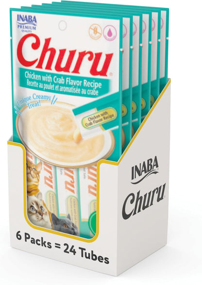 INABA Churu Cat Treats, Lickable, Squeezable Creamy Purée Cat Treat with Green Tea Extract & Taurine, 0.5 Ounces Each Tube, 24 Tubes (4 per Pack), Chicken Recipe24
