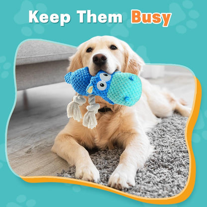 TOOPTATE Hippo Squeaky Dog Toy, Blue, Medium | Cute Plush Design, Rope Legs for Tugging, Helps Keep Dogs Busy, Suitable for Small, Medium, and Large Dogs5